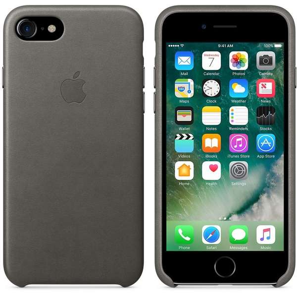 Capac protectie spate Apple Leather Case pentru iPhone 7, Gri Storm