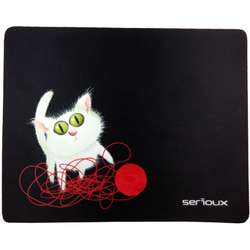 Mouse Pad Serioux MSP01 Cat and Ball of Yarn, Negru