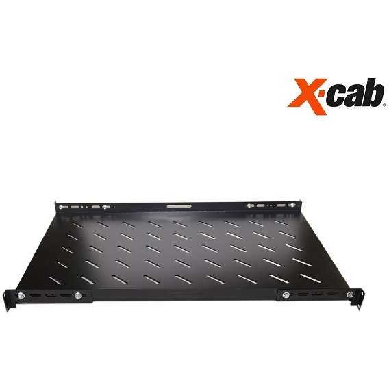Raft fix perforat Xcab 370mm, 1U pentru cabinete cu adancimea de 600mm, Negru