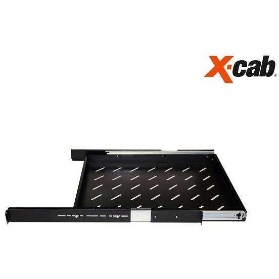 Raft mobil perforat Xcab 370mm, 1U pentru cabinete cu adancimea de 600mm, Negru