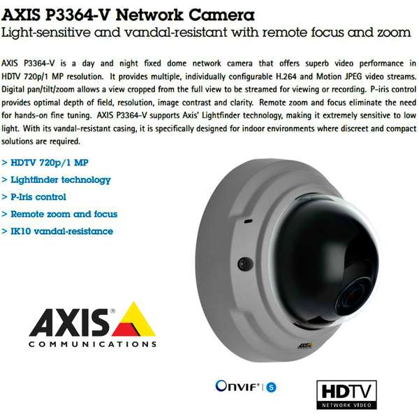 Camera IP AXIS P3364-V, Dome, CMOS, 1.3MP, Alb