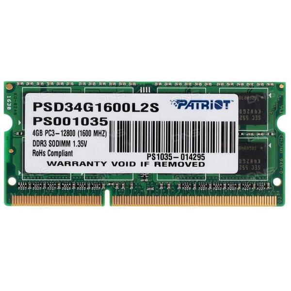 Memorie Notebook PATRIOT DDR3 4GB, 1600Mhz CL11 1.5V