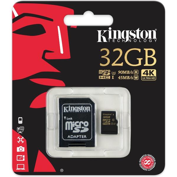 Card Memorie Kingston Micro SDHC, 32GB, Clasa 10, UHS-I U3 + Adaptor SD