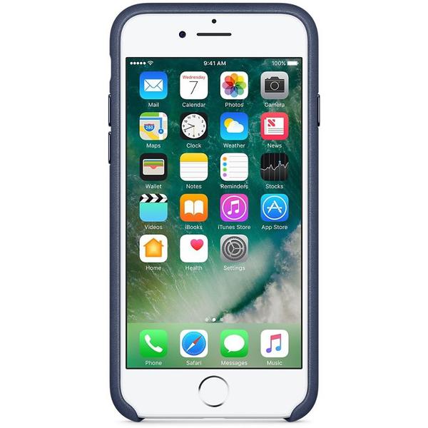 Capac protectie spate Apple Leather Case pentru iPhone 7, Albastru Midnight