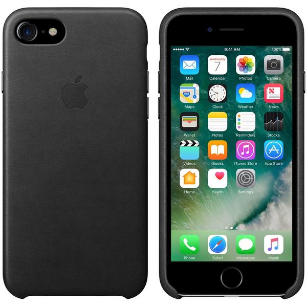 Capac protectie spate Apple Leather Case pentru iPhone 7, Negru