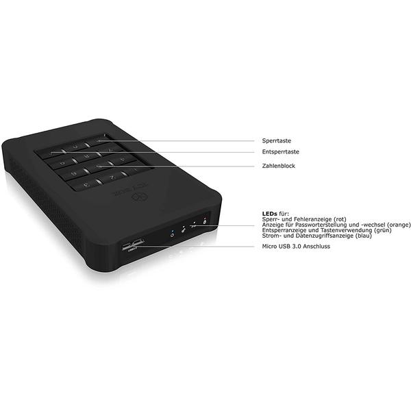 Rack RAIDSONIC Icy Box Keypad IB-289U3, SSD/HDD, Extern, 2.5", SATA, USB 3.0, Negru