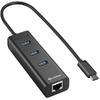 Hub USB Sharkoon 3-Port USB 3.0 Aluminium Hub + RJ45 Ethernet Adapter Type C, 3 x USB 3.0, 1 x RJ-45 Gigabit, Negru