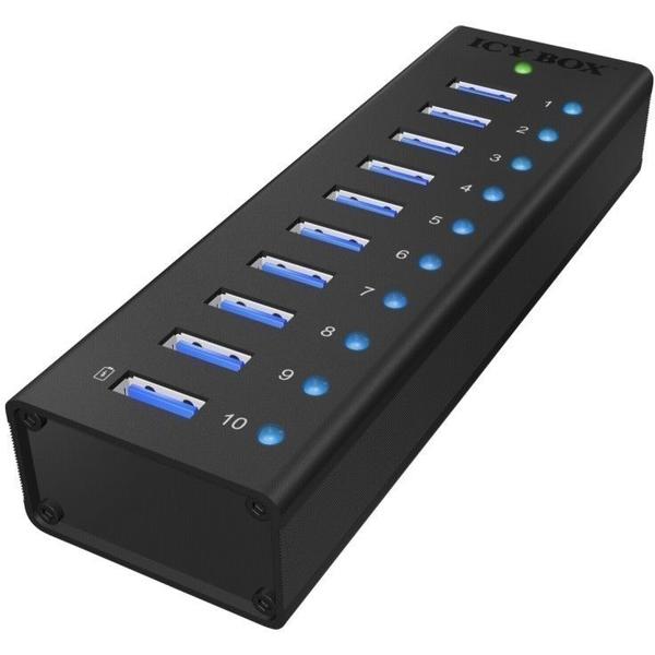 Hub USB RAIDSONIC Icy Box IB-AC6110, 10 x USB 3.0, Negru