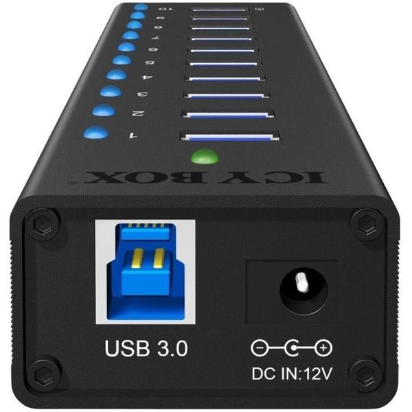 Hub USB RAIDSONIC Icy Box IB-AC6110, 10 x USB 3.0, Negru