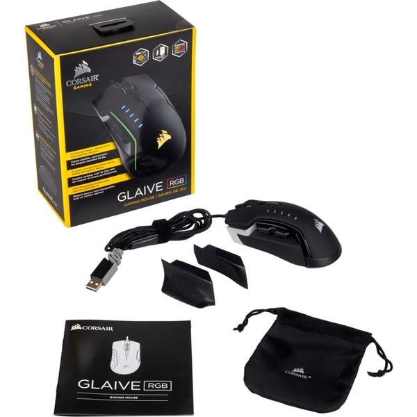 Mouse Corsair GLAIVE RGB Aluminium, USB, Optic, 16000dpi, Negru