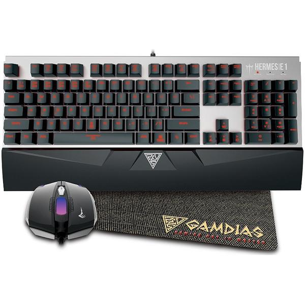 Kit Tastatura, Mouse si Mouse Pad Gamdias HERMES E1 COMBO, USB, Negru/Argintiu