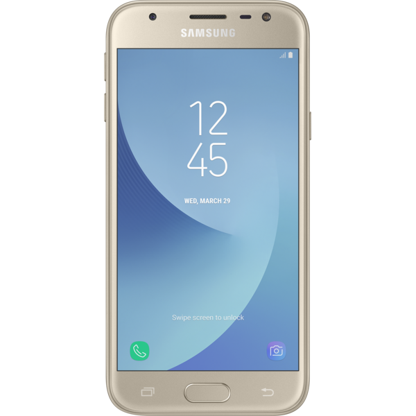 Smartphone Samsung Galaxy J3 (2017), Dual SIM, 5.0'' PLS Multitouch, Quad Core 1.4GHz, 2GB RAM, 16GB, 13MP, 4G, Gold
