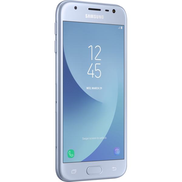 Smartphone Samsung Galaxy J3 (2017), Dual SIM, 5.0'' PLS Multitouch, Quad Core 1.4GHz, 2GB RAM, 16GB, 13MP, 4G, Silver Blue