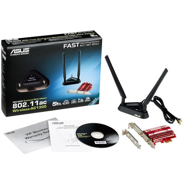 Placa de retea Wireless Asus PCE-AC56, PCI Express x1, 802.11 a/b/g/n/ac, 400MBps + 867Mbps, Dual Band AC1300