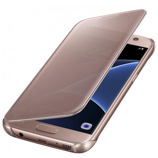 Husa Samsung Clear View Cover pentru Galaxy S7 (G930), Roz/Auriu