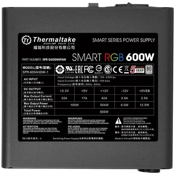 Sursa Thermaltake Smart RGB, 600W, Certificare 80+