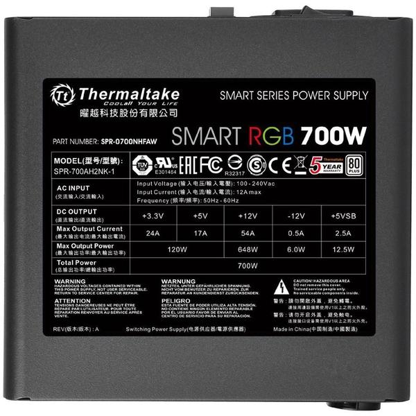 Sursa Thermaltake Smart RGB, 700W, Certificare 80+