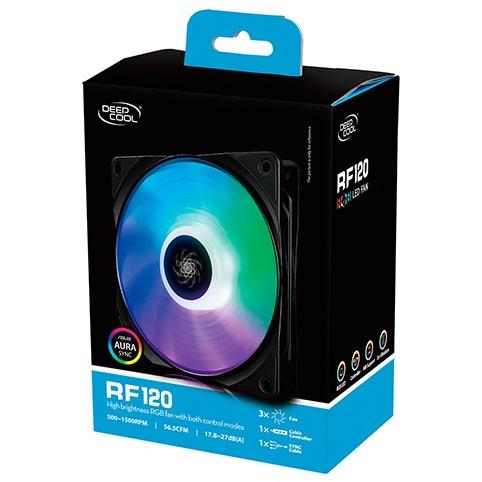 Ventilator PC Deepcool RF120 RGB LED, 120mm, 3 Fan Pack