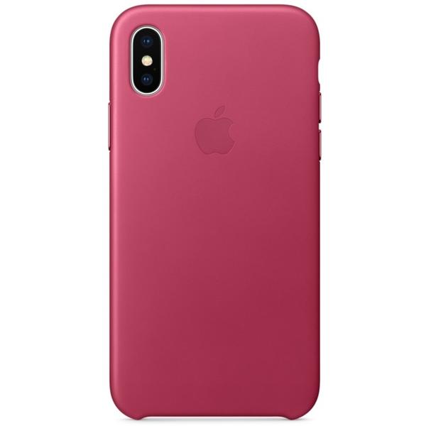 Capac protectie spate Apple Leather Case pentru iPhone X, Pink Fuchsia