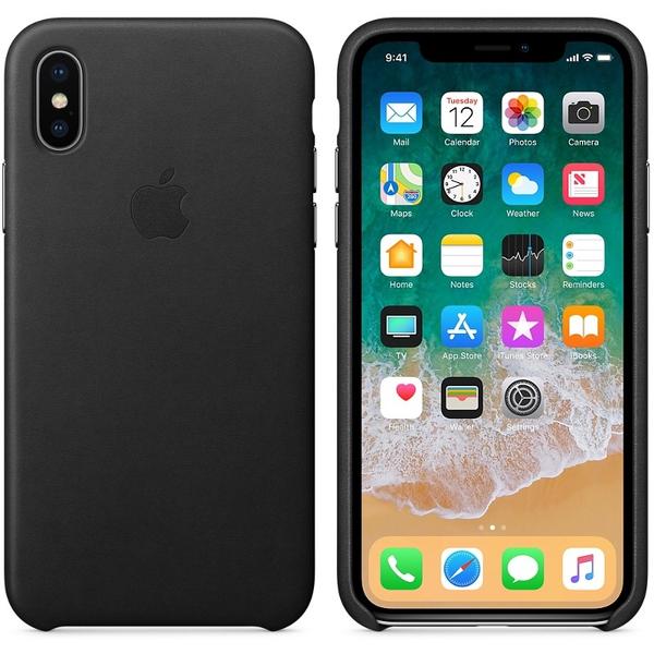 Capac protectie spate Apple Leather Case pentru iPhone X, Black