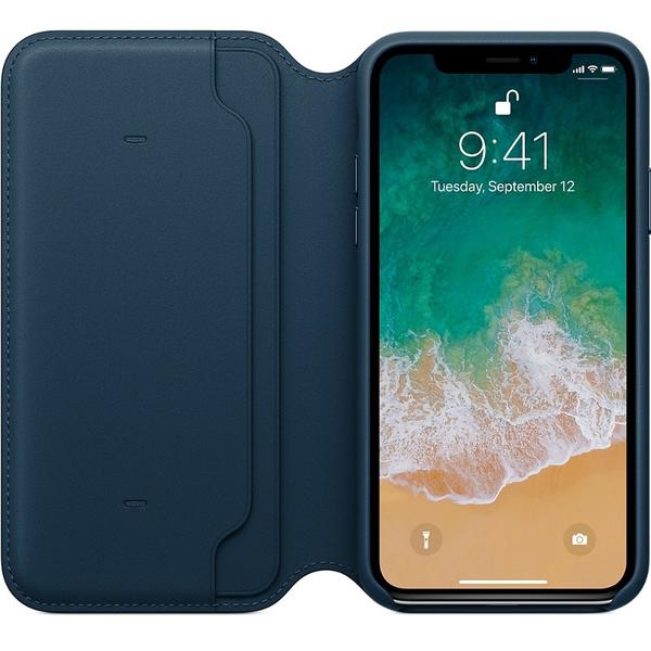 Husa Apple Leather Folio pentru iPhone X, Cosmos Blue