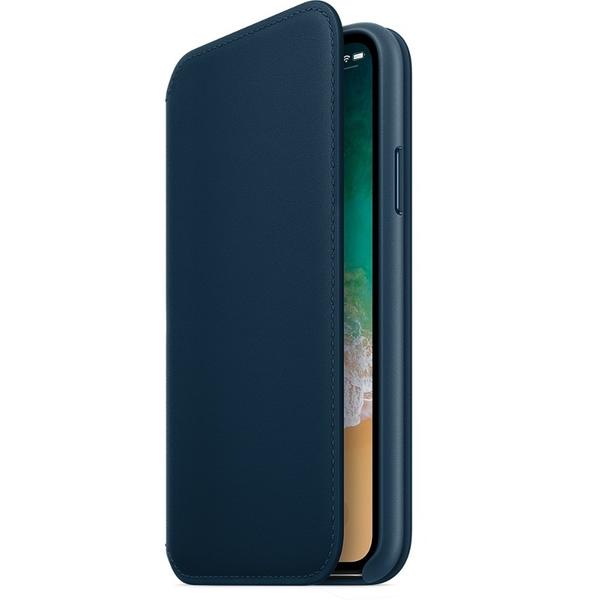 Husa Apple Leather Folio pentru iPhone X, Cosmos Blue
