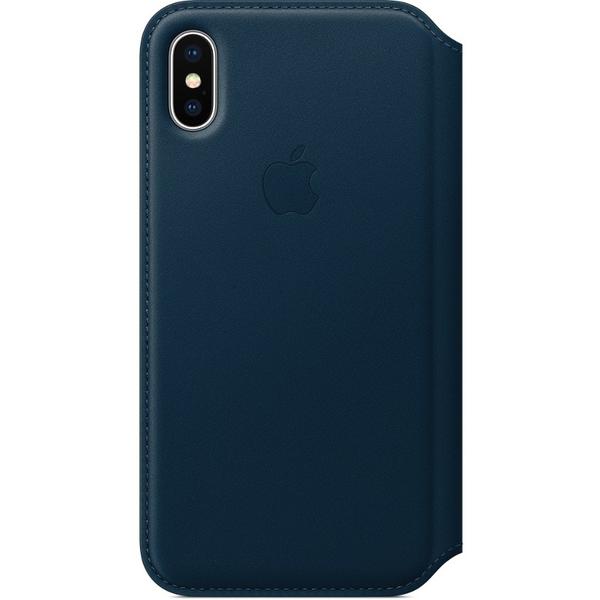 Husa Apple Leather Folio pentru iPhone X, Cosmos Blue