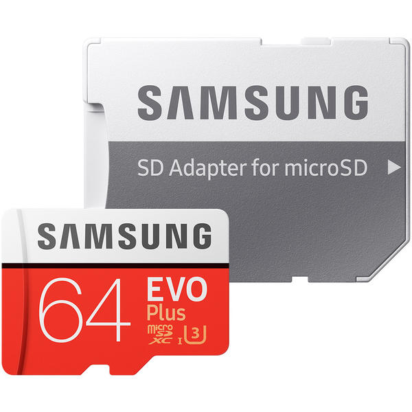 Samsung EVO Plus (Model 2017) Micro SDXC, 64GB, Clasa 10, UHS-I U3 + Adaptor SD