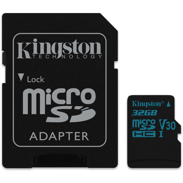 Card Memorie Kingston Canvas Go! Micro SDHC, 32GB, Clasa 10, UHS-I U3 + Adaptor SD