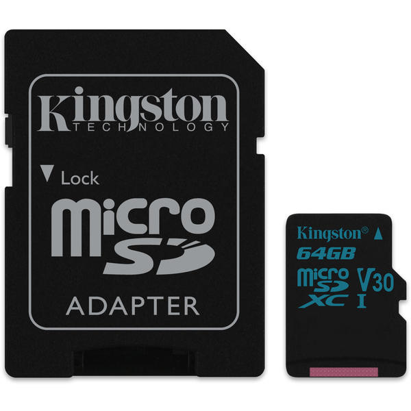 Card Memorie Kingston Canvas Go! Micro SDXC, 64GB, Clasa 10, UHS-I U3 + Adaptor SD