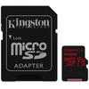 Card Memorie Kingston Canvas React Micro SDXC, 64GB, Clasa 10, UHS-I U3 + Adaptor SD