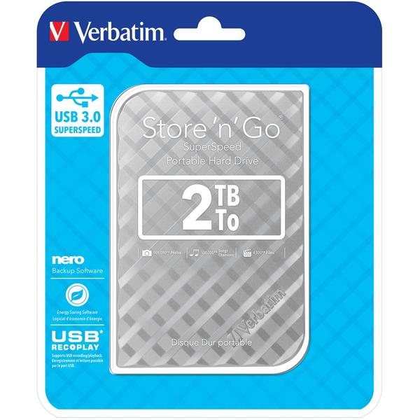 Hard Disk Extern Verbatim Store 'n' Go, 2TB, USB 3.0, Argintiu