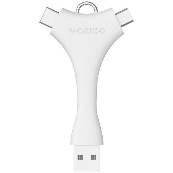 Adaptor Orico USB 2.0 Male la microUSB 2.0 Male si USB Tip C Male, Alb