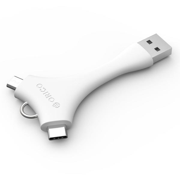 Adaptor Orico USB 2.0 Male la microUSB 2.0 Male si USB Tip C Male, Alb