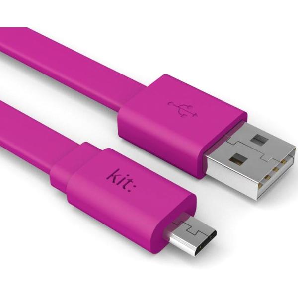 Kit Cablu date si incarcare „Fresh” USB la Micro USB, 1m, suprafata plata, LED, Roz