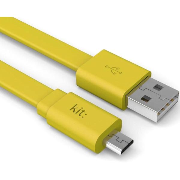 Kit Cablu date si incarcare „Fresh” USB la Micro USB, 1m, suprafata plata, LED, Galben