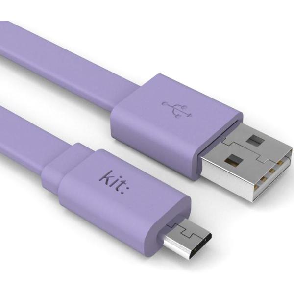 Kit Cablu date si incarcare „Fresh” USB la Micro USB, 1m, suprafata plata, LED, Violet