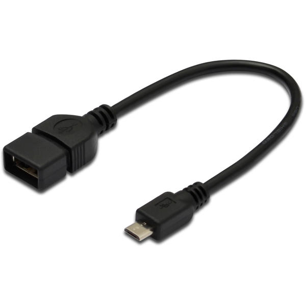 Assmann Adaptor OTG de la microUSB M la microUSB F, 0.2m, Negru