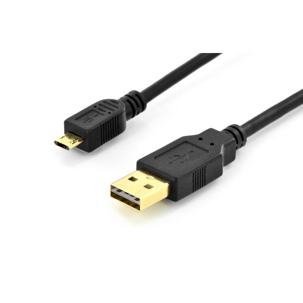 Assmann Cablu date incarcare de la USB la microUSB, 1m, Conectori Auriti, Negru