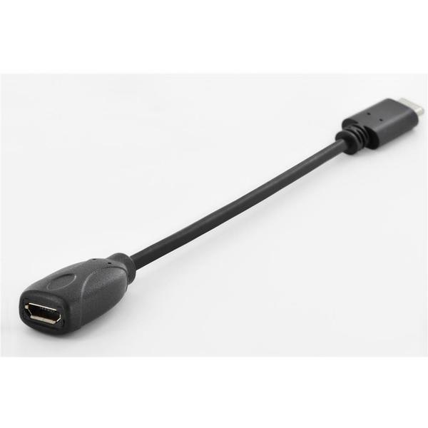 Assmann Adaptor de la microUSB la USB Type C, 15cm, Negru