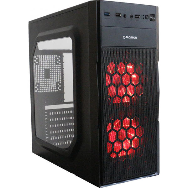 Carcasa Floston Turbo Red, MiddleTower, Fara sursa, Negru