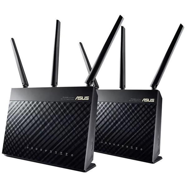 Router Wireless Asus RT-AC67U, Gigabit, 802.11 a/b/g/n/ac, 1 x WAN, 4 x LAN, 600 + 1300Mbps, Dual Band AC1900, 2 Pack