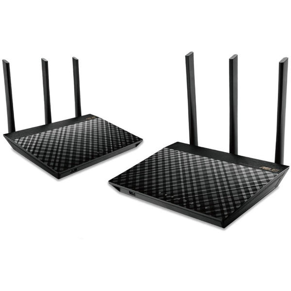 Router Wireless Asus RT-AC67U, Gigabit, 802.11 a/b/g/n/ac, 1 x WAN, 4 x LAN, 600 + 1300Mbps, Dual Band AC1900, 2 Pack