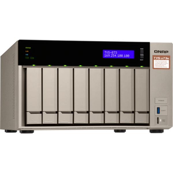 NAS Qnap TVS-873e, AMD R-Series RX-421BD 2.1GHz, 4GB DDR4, 512MB, 8 Bay, 4 x USB 3.0, 4 x LAN, 2 x HDMI, 2 x M.2