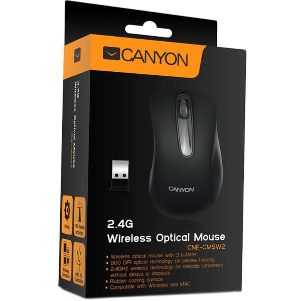 Mouse Canyon CNE-CMSW2, USB, Wirelwss, optic 800dpi, Negru