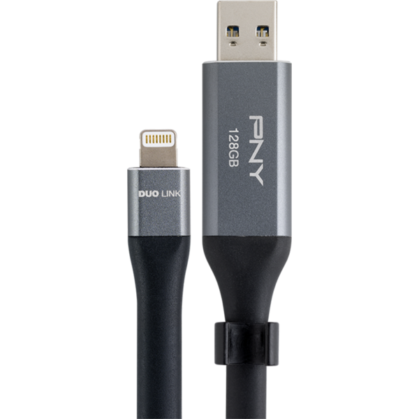 Memorie USB PNY DUO LINK USB 3.0 OTG, 128GB, USB 3.0/Lightning, Negru/Gri