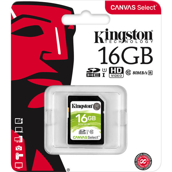 Card Memorie Kingston Canvas Select SDHC, 16GB, Clasa 10, UHS-I U1