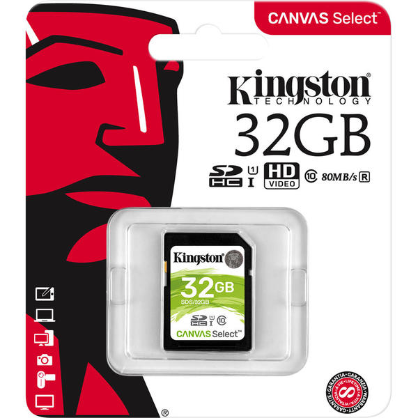Card Memorie Kingston Canvas Select SDHC, 32GB, Clasa 10, UHS-I U1