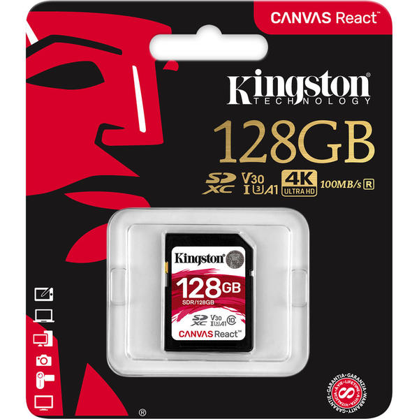 Card Memorie Kingston Canvas React SDXC, 128GB, Clasa 10, UHS-I U3