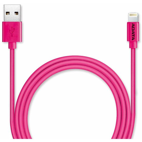 Cablu de date, Incarcator A-DATA USB Male la Lightning Male, MFi, 1 m, Pink